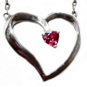RED ENVELOPE PINK SAPPHIRE  925 STERLING SILVER HEART IN HEART PENDANT NECKLACE